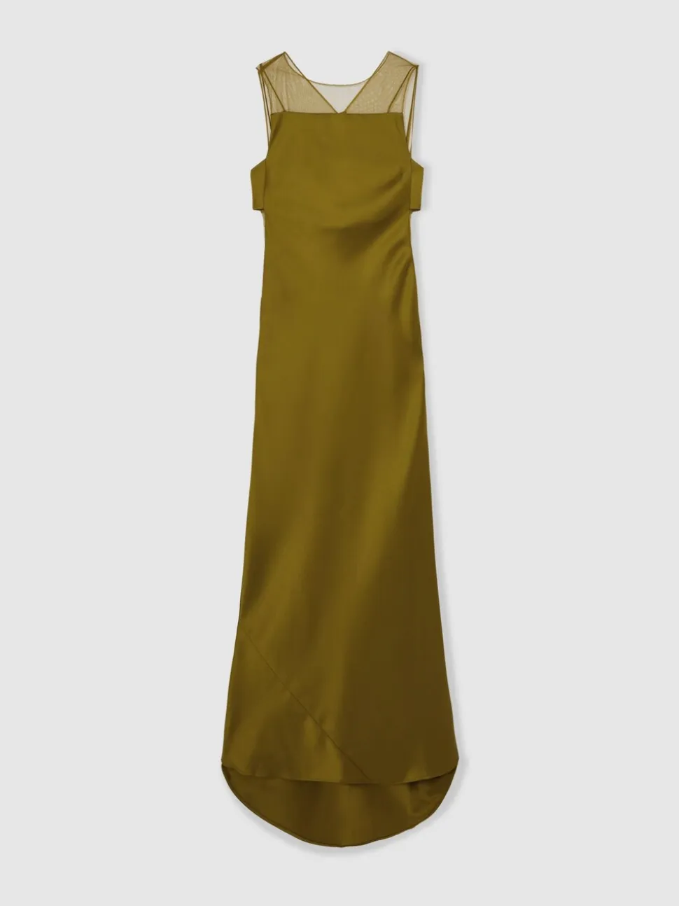 Reiss Green Opi Atelier Satin Sheer-Panel Maxi Dress