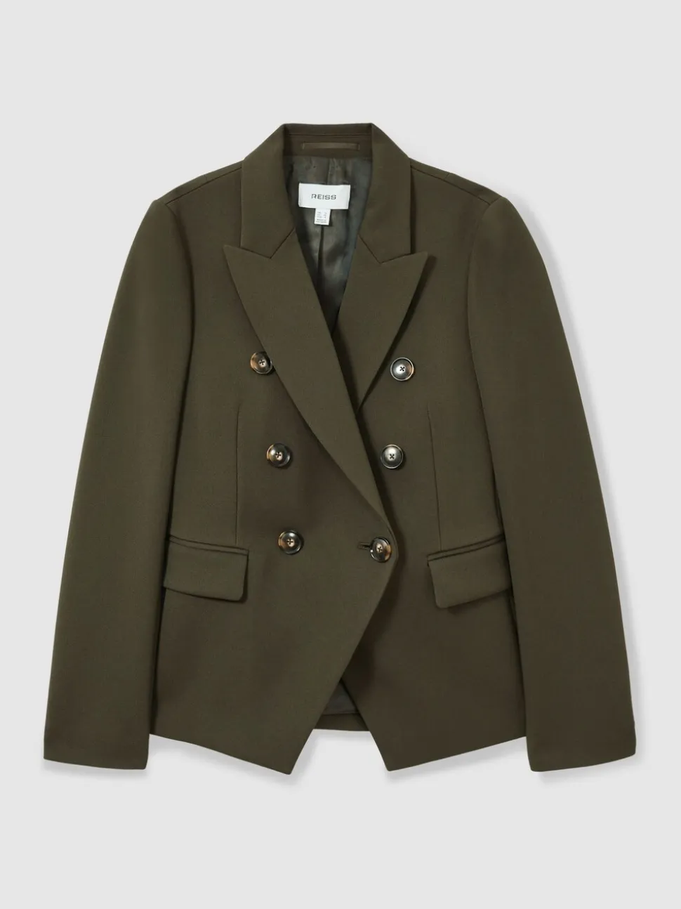 Reiss Green Priya Twill Double-Breasted Blazer