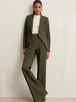 Reiss Green Priya Twill Double-Breasted Blazer