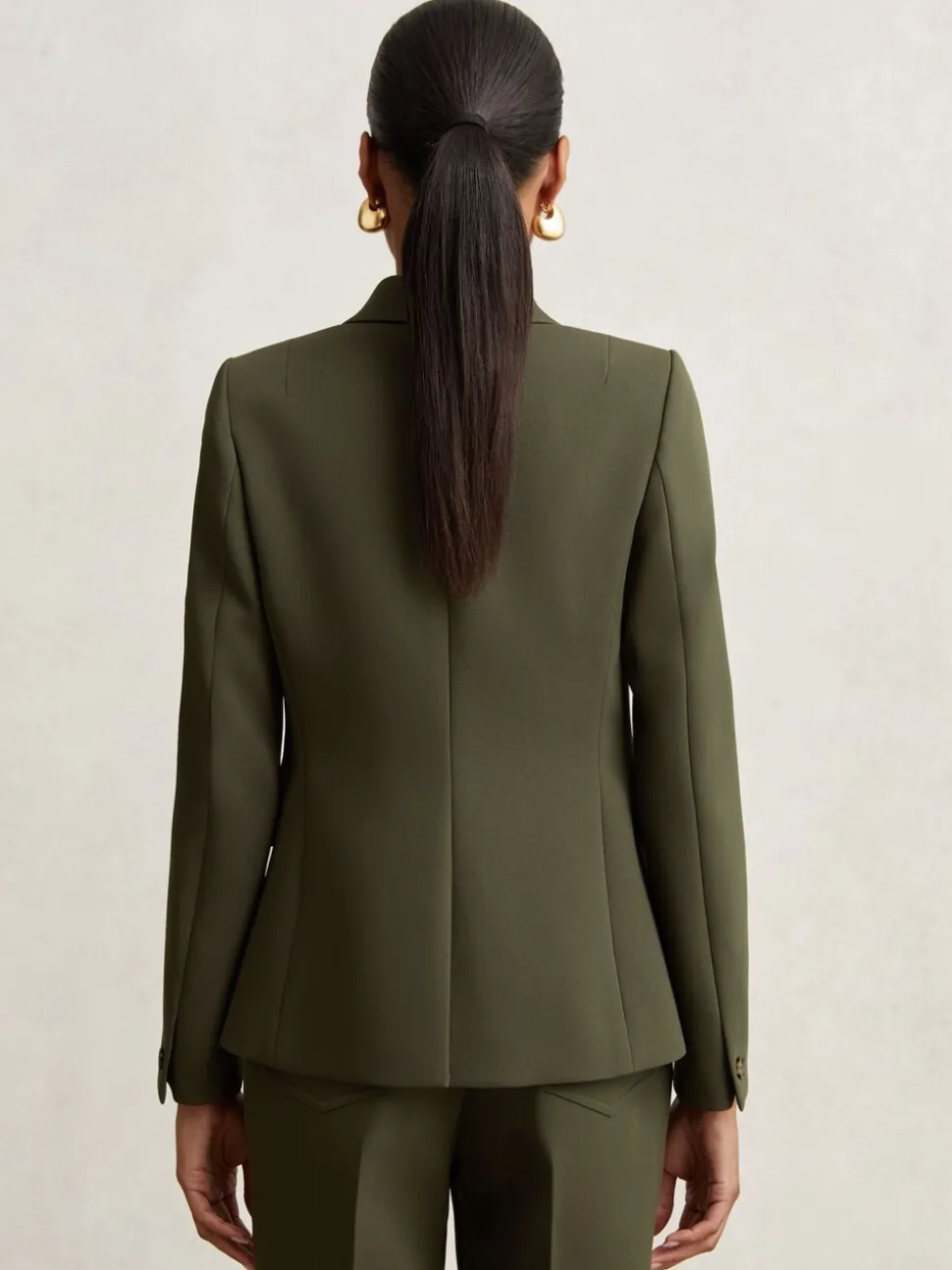 Reiss Green Priya Twill Double-Breasted Blazer
