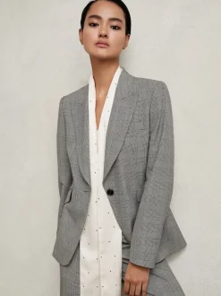 Reiss Grey Brooklyn Single-Breasted Check Suit Blazer
