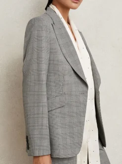 Reiss Grey Brooklyn Single-Breasted Check Suit Blazer