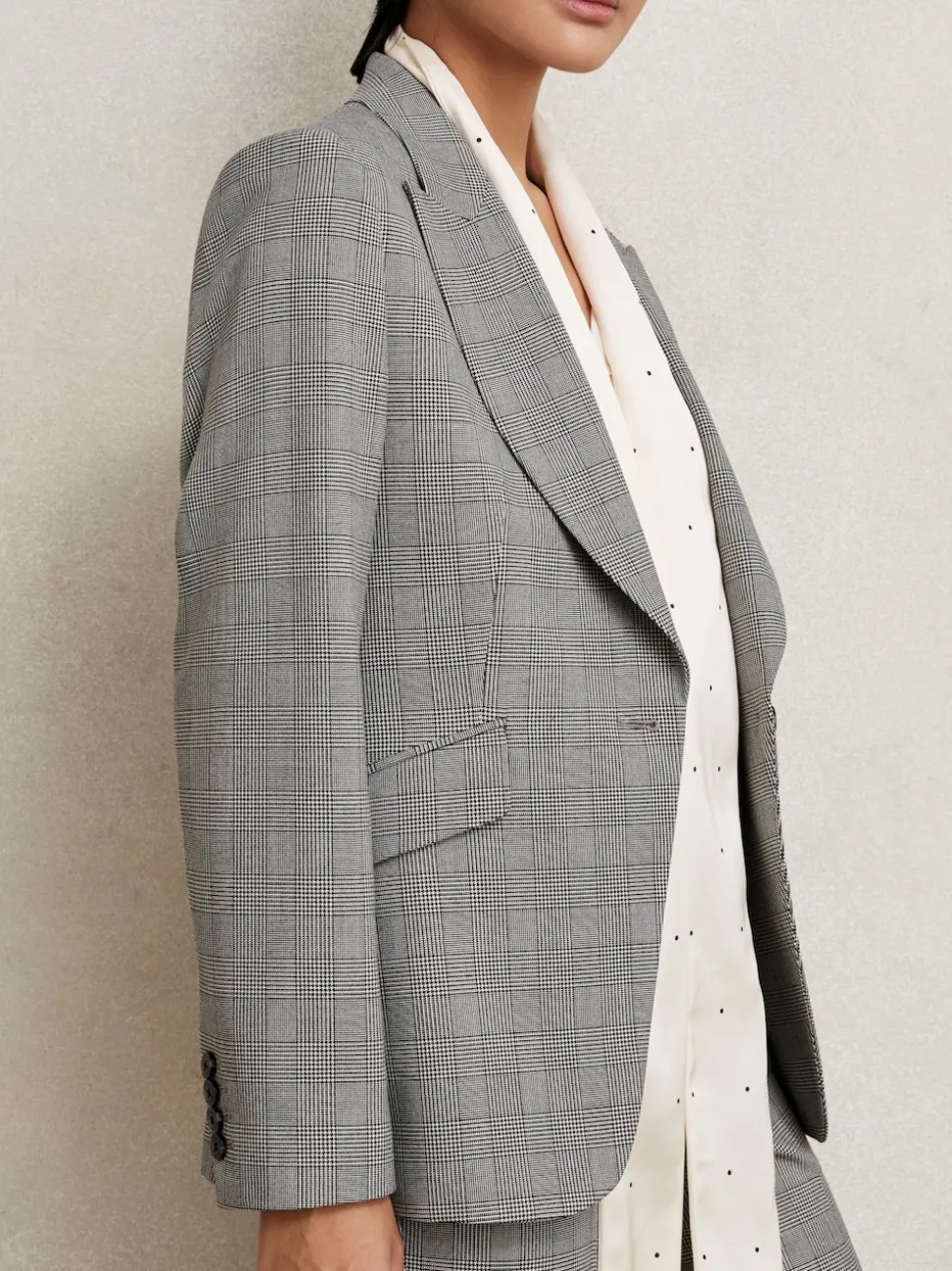 Reiss Grey Brooklyn Single-Breasted Check Suit Blazer