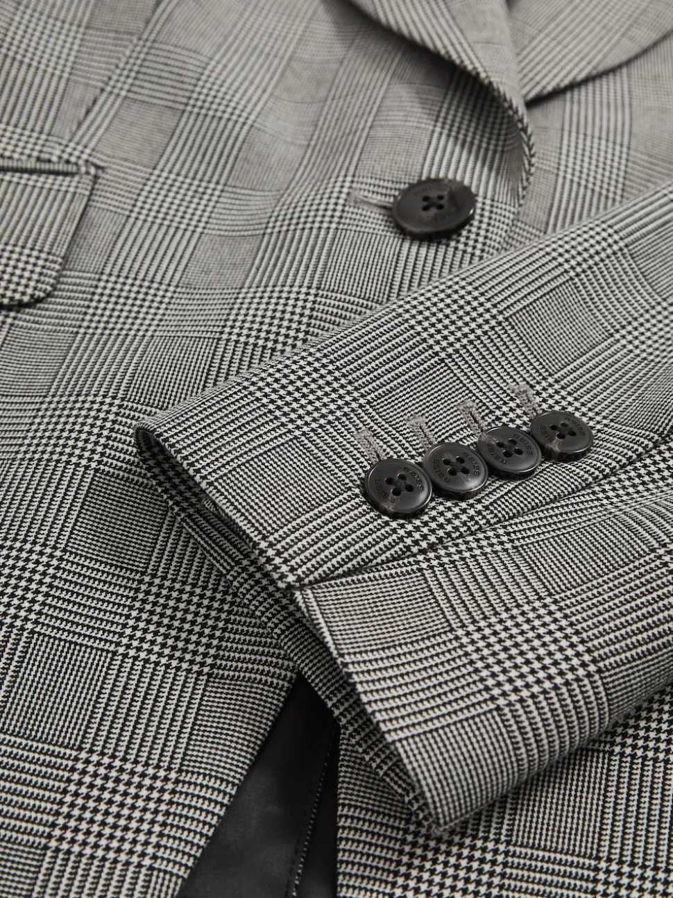Reiss Grey Brooklyn Single-Breasted Check Suit Blazer