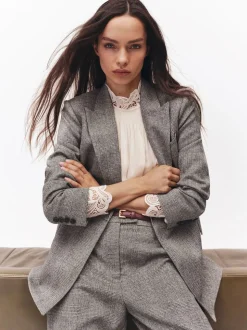 Reiss Grey Darlton Double-Breasted Textured Suit Blazer
