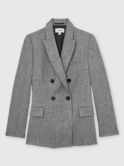Reiss Grey Darlton Double-Breasted Textured Suit Blazer