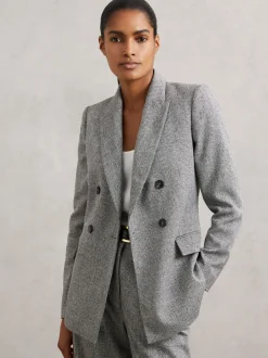 Reiss Grey Darlton Double-Breasted Textured Suit Blazer