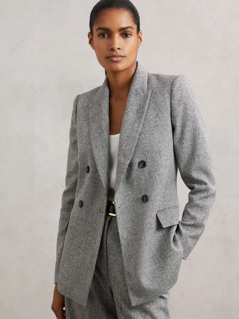 Reiss Grey Darlton Double-Breasted Textured Suit Blazer