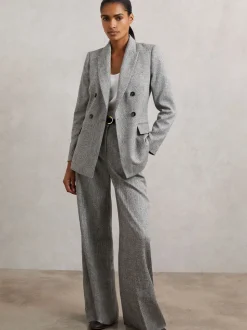 Reiss Grey Darlton Double-Breasted Textured Suit Blazer