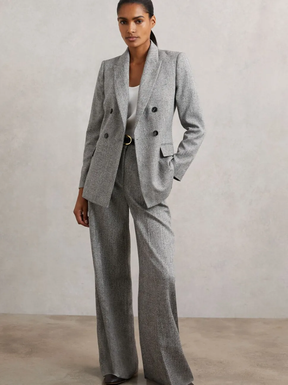 Reiss Grey Darlton Double-Breasted Textured Suit Blazer