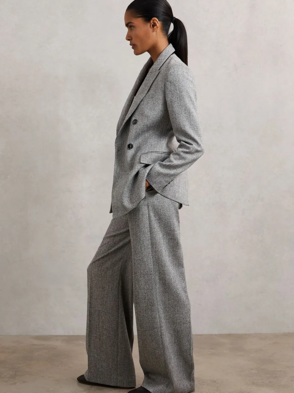Reiss Grey Darlton Double-Breasted Textured Suit Blazer