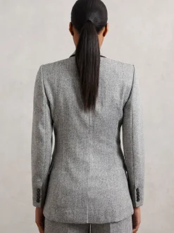 Reiss Grey Darlton Double-Breasted Textured Suit Blazer