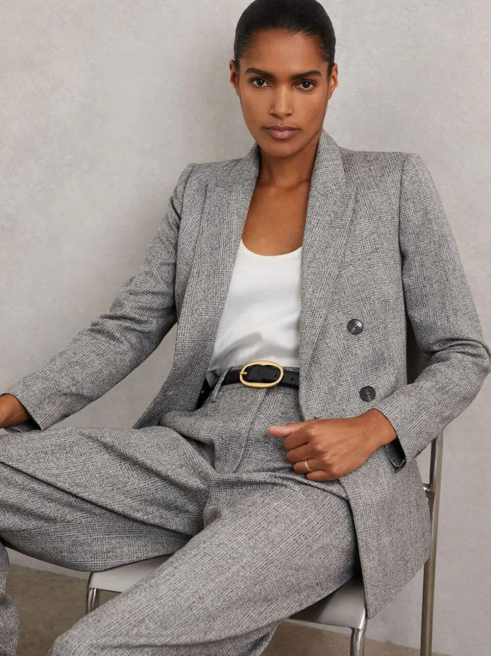 Reiss Grey Darlton Double-Breasted Textured Suit Blazer