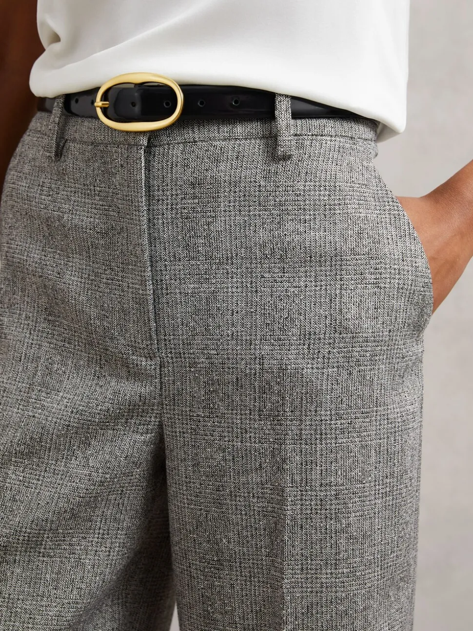 Reiss Grey Darlton Wide-Leg Textured Suit Trousers