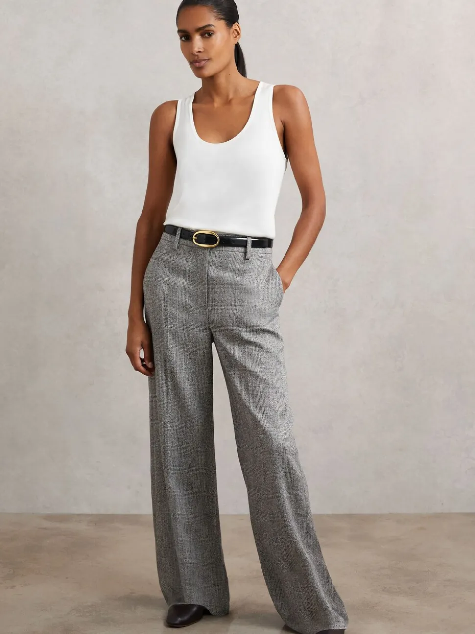 Reiss Grey Darlton Wide-Leg Textured Suit Trousers