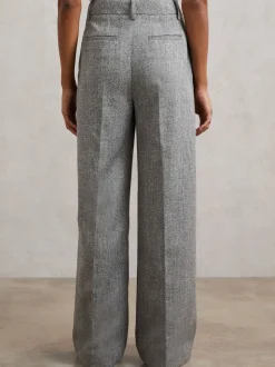 Reiss Grey Darlton Wide-Leg Textured Suit Trousers