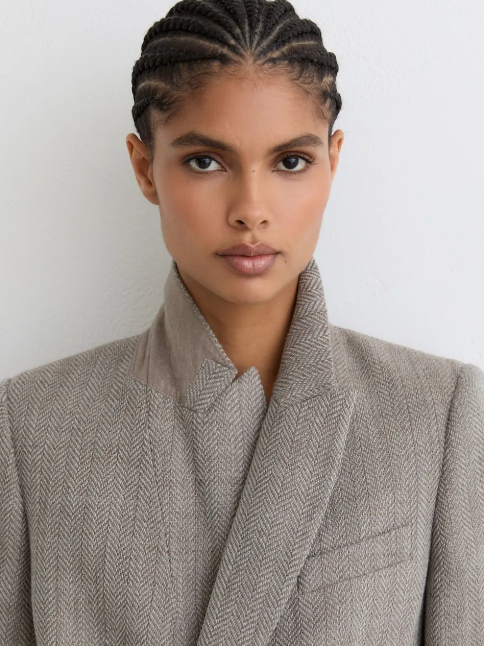 Reiss Grey Ember Petite Herringbone Double-Breasted Blazer Wool-Cotton