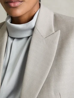 Reiss Grey Harper Double-Breasted Cropped Wool-Blend Blazer