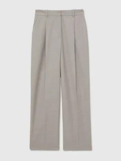 Reiss Grey Harper Wool-Blend Wide-Leg Suit Trousers