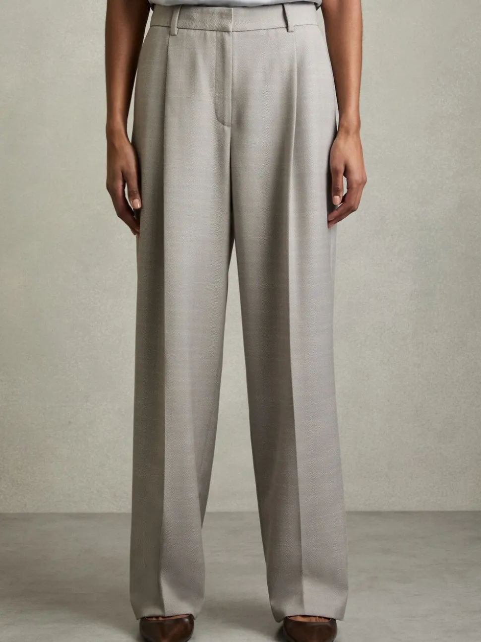 Reiss Grey Harper Wool-Blend Wide-Leg Suit Trousers