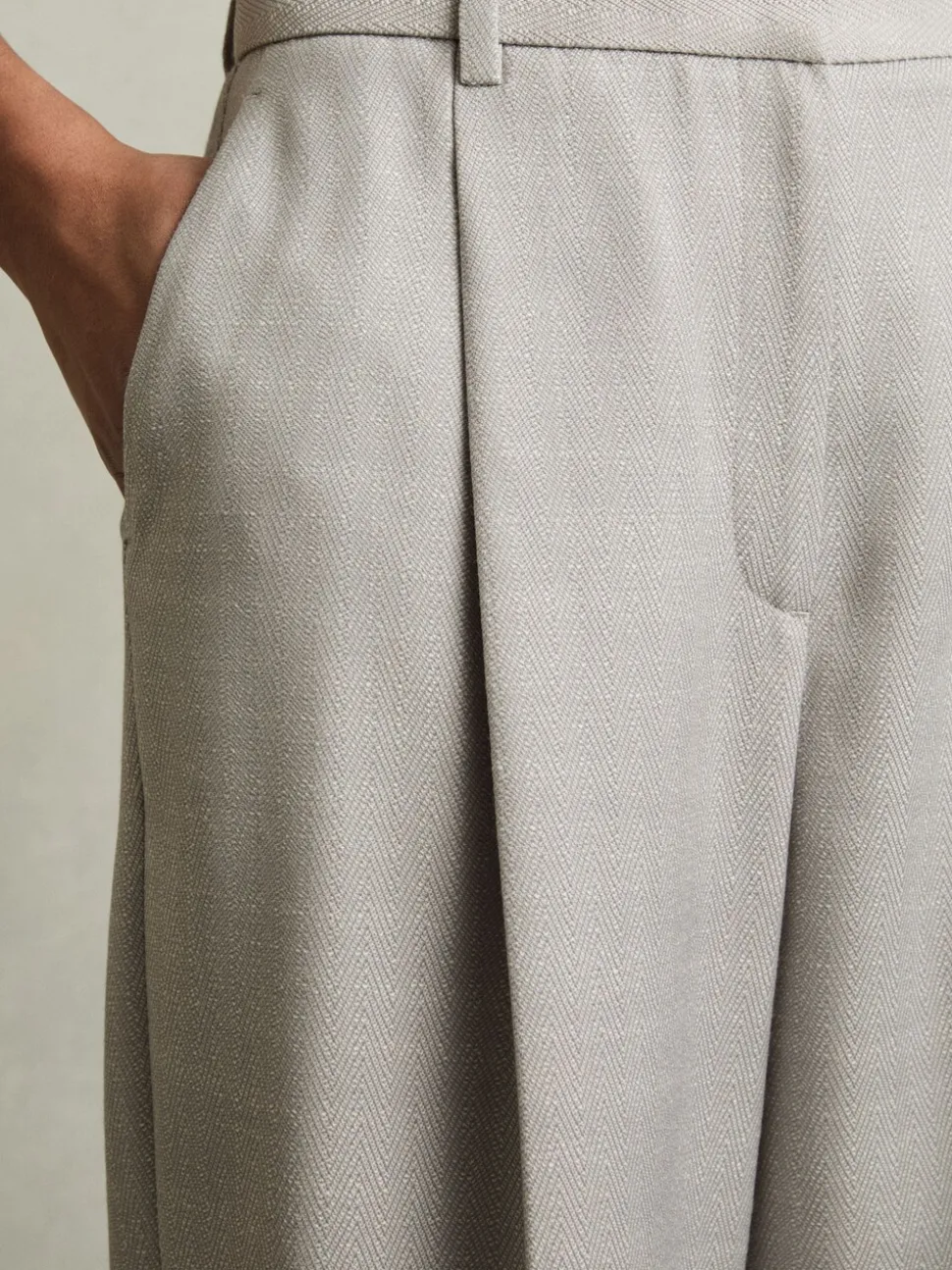 Reiss Grey Harper Wool-Blend Wide-Leg Suit Trousers