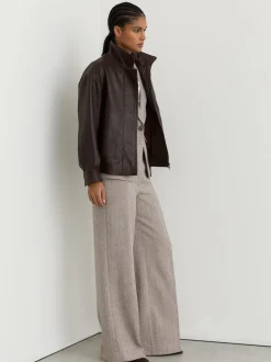 Reiss Grey Isla Petite Wide-Leg Textured Tailored Trousers