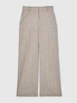 Reiss Grey Isla Petite Wide-Leg Textured Tailored Trousers