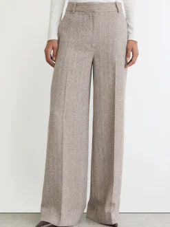 Reiss Grey Isla Petite Wide-Leg Textured Tailored Trousers