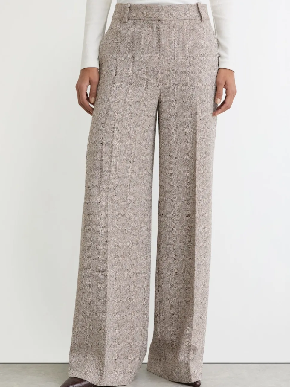 Reiss Grey Isla Petite Wide-Leg Textured Tailored Trousers