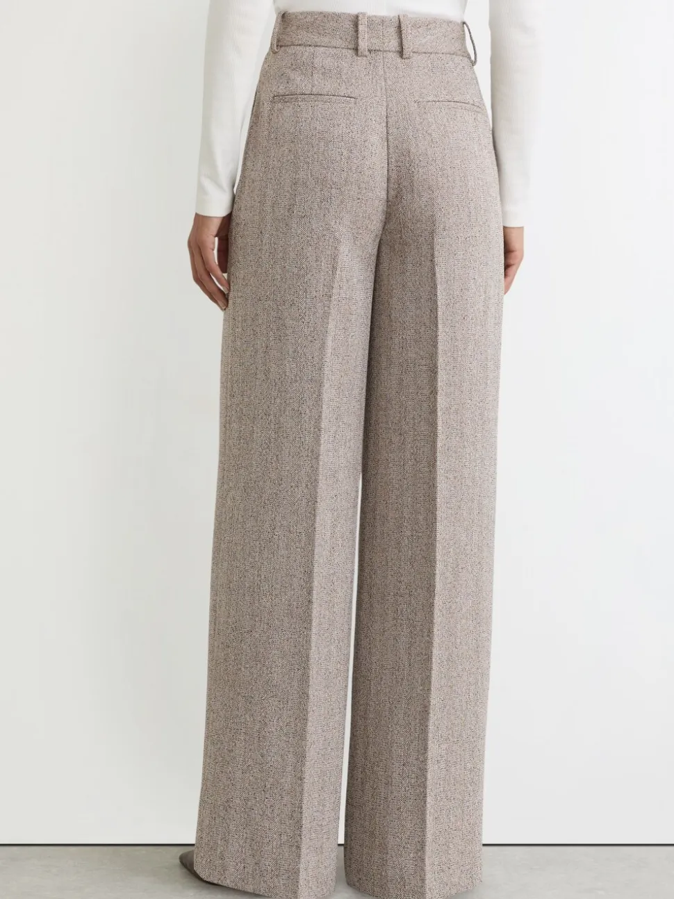 Reiss Grey Isla Petite Wide-Leg Textured Tailored Trousers
