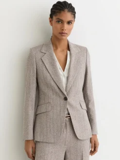 Reiss Grey Isla Single-Breasted Textured Blazer