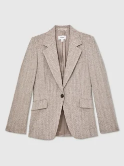 Reiss Grey Isla Single-Breasted Textured Blazer