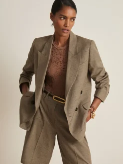Reiss Grey Lina Atelier Double-Breasted Suit Jacket With Linen