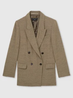 Reiss Grey Lina Atelier Double-Breasted Suit Jacket With Linen