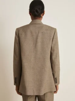 Reiss Grey Lina Atelier Double-Breasted Suit Jacket With Linen