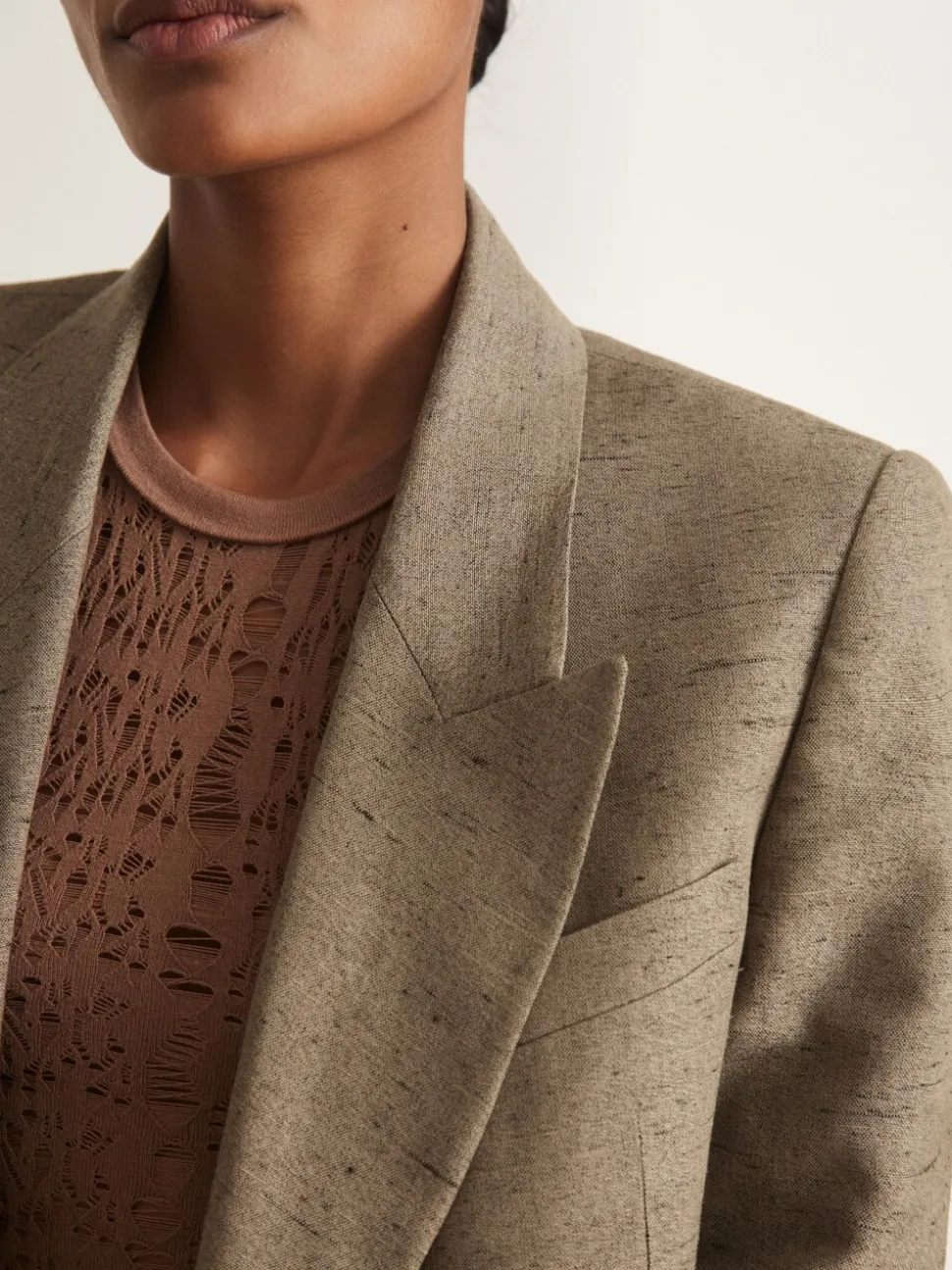 Reiss Grey Lina Atelier Double-Breasted Suit Jacket With Linen