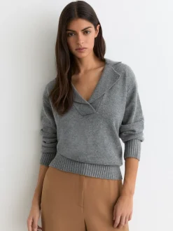 Reiss Grey Marl Flo Wool-Cashmere Collared Knit Jumper