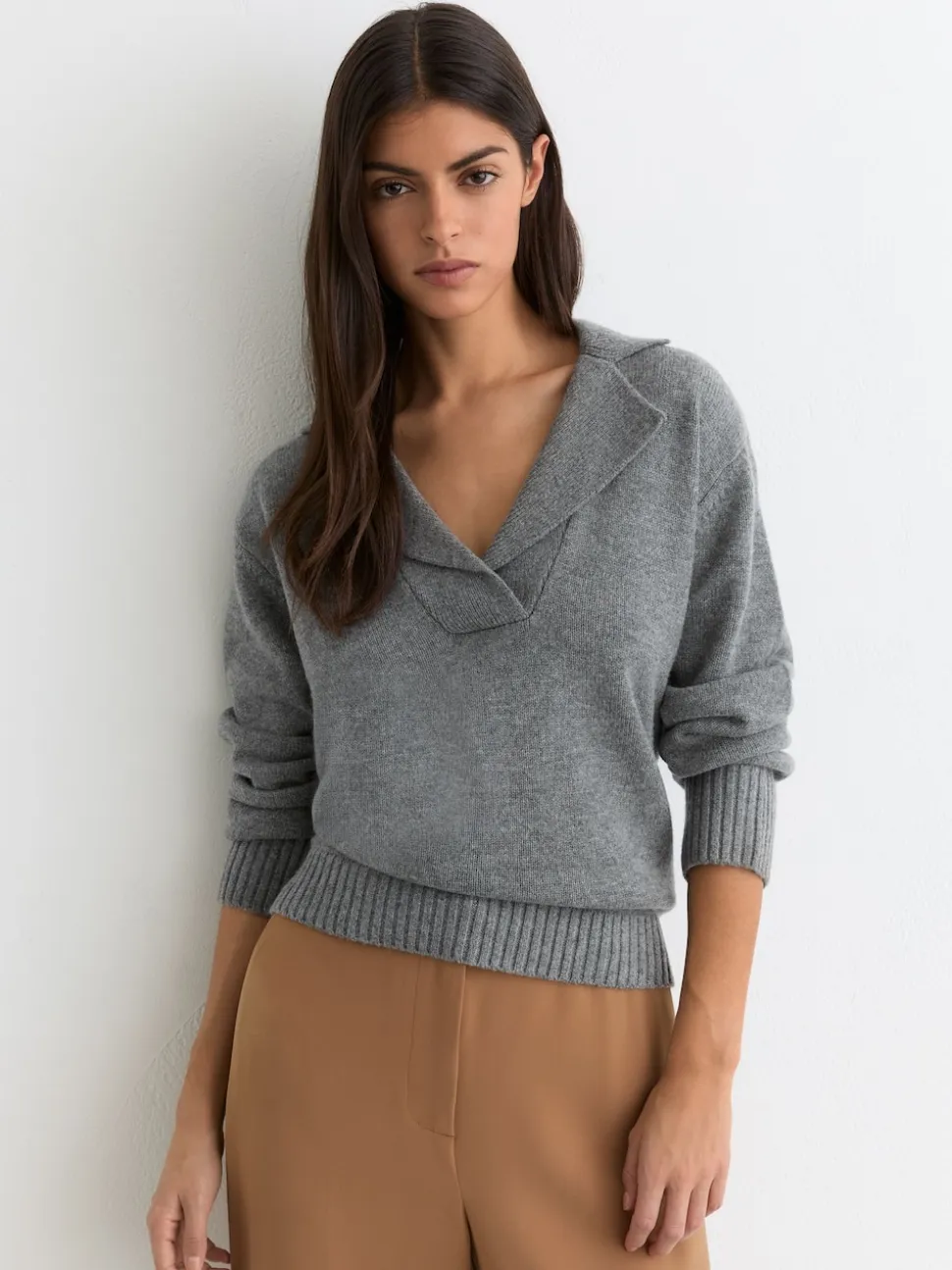 Reiss Grey Marl Flo Wool-Cashmere Collared Knit Jumper