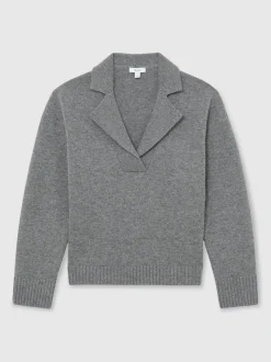 Reiss Grey Marl Flo Wool-Cashmere Collared Knit Jumper