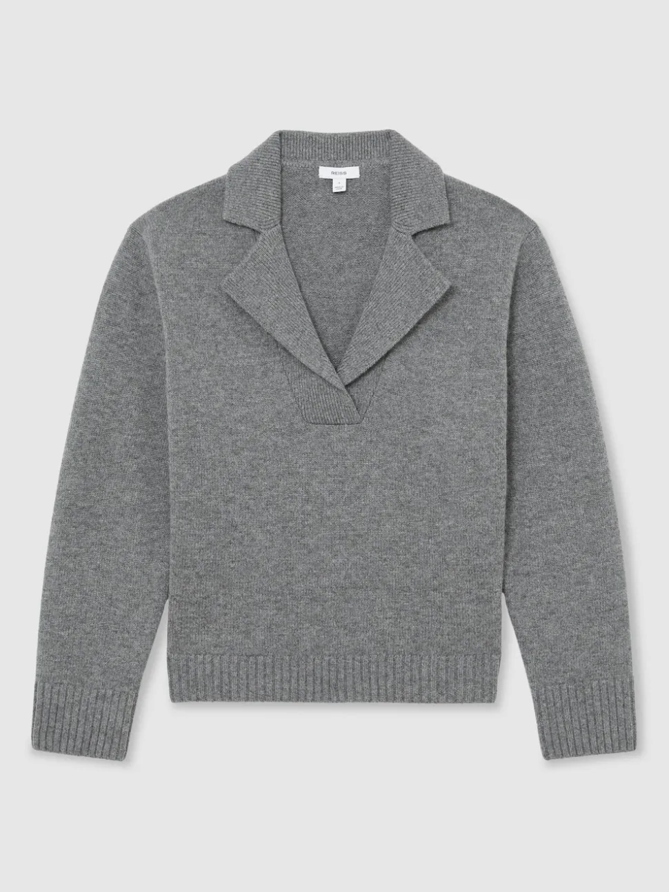Reiss Grey Marl Flo Wool-Cashmere Collared Knit Jumper