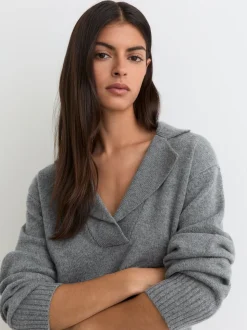 Reiss Grey Marl Flo Wool-Cashmere Collared Knit Jumper