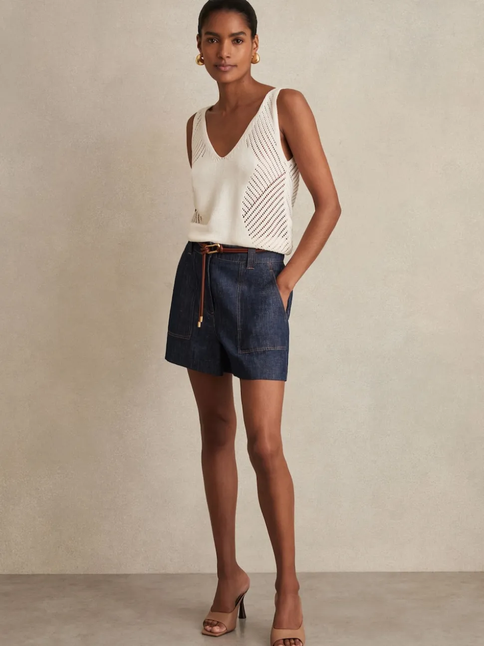 Reiss Indigo Ashby Linen Shorts