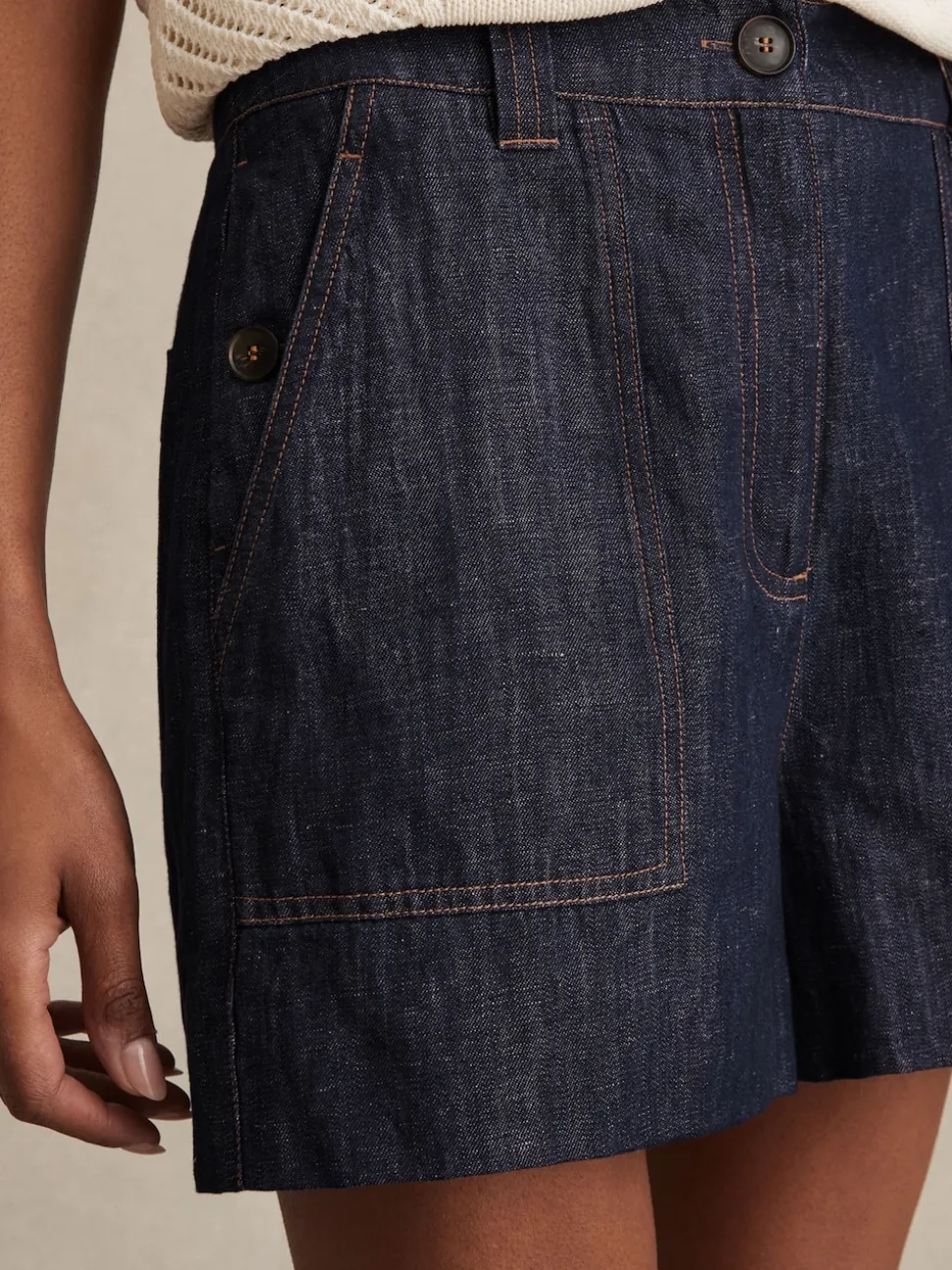 Reiss Indigo Ashby Linen Shorts