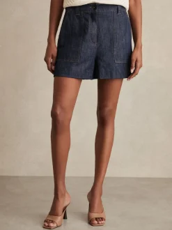 Reiss Indigo Ashby Linen Shorts