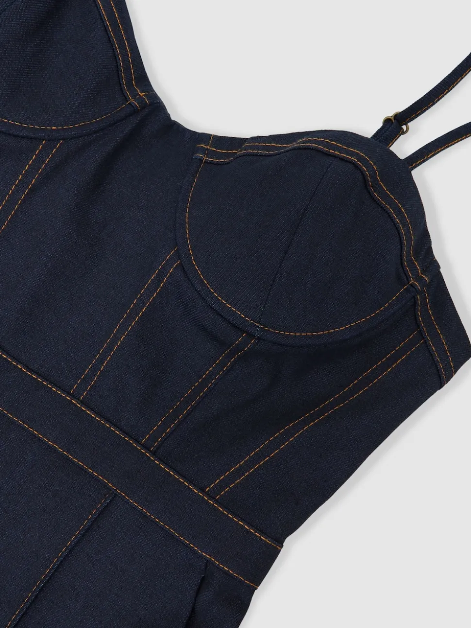 Reiss Indigo Blue Macey Wide-Leg Bustier Denim Jumpsuit