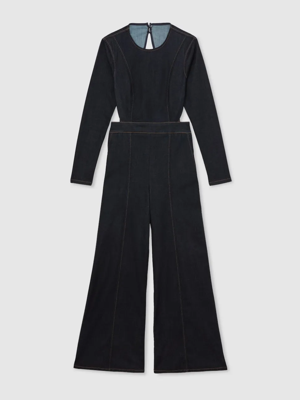 Reiss Indigo Blue Sanata Wide-Leg Open-Back Denim Jumpsuit