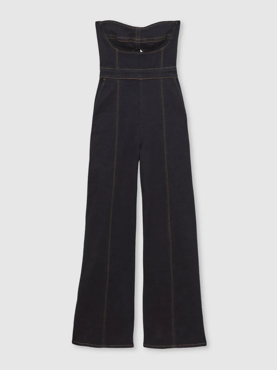 Reiss Indigo Blue Tylie Strapless Wide Leg Denim Jumpsuit