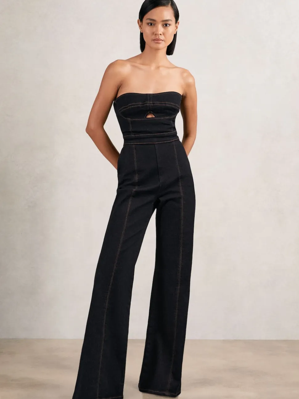 Reiss Indigo Blue Tylie Strapless Wide Leg Denim Jumpsuit