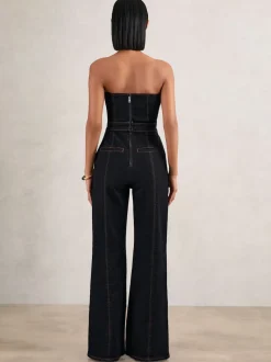 Reiss Indigo Blue Tylie Strapless Wide Leg Denim Jumpsuit
