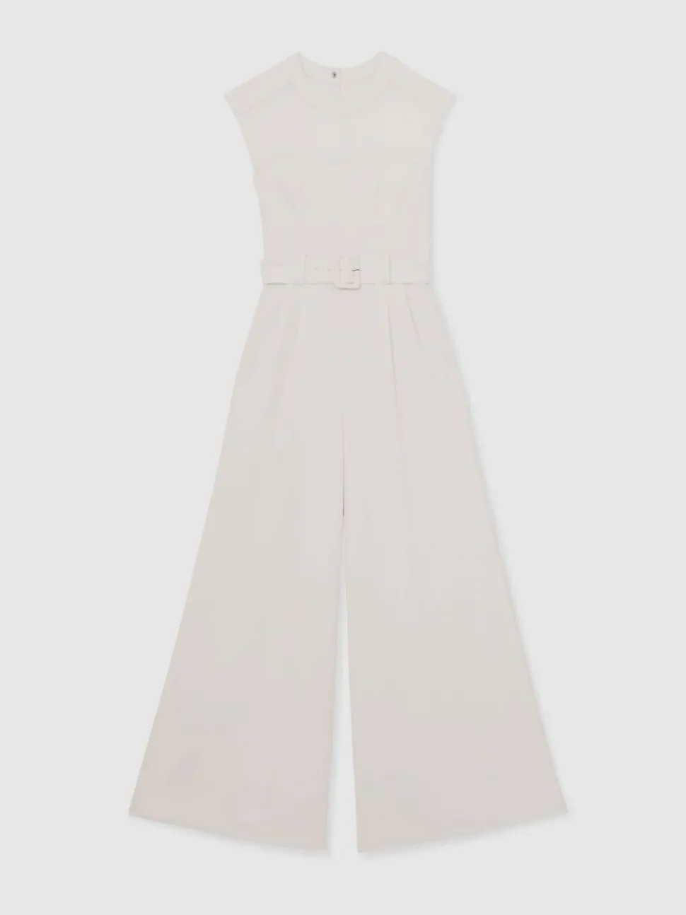 Reiss Ivory Alba Petite Sheer-Panel Wide-Leg Belted Jumpsuit